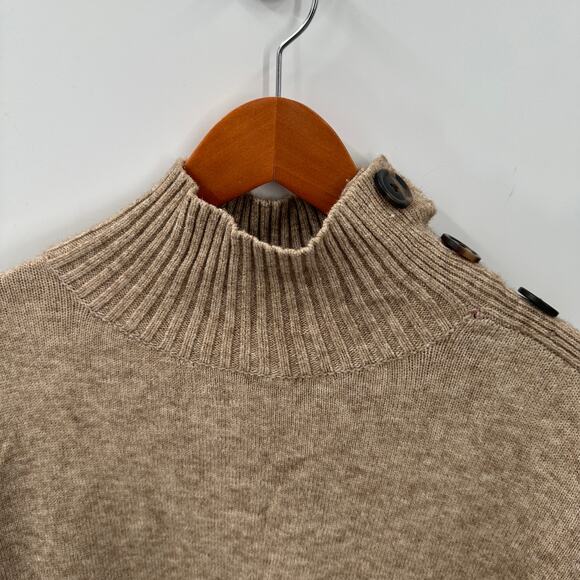 Anthropologie Margairta Tan Button Mock Neck Tunic Sweater // XS - Picture 4 of 10